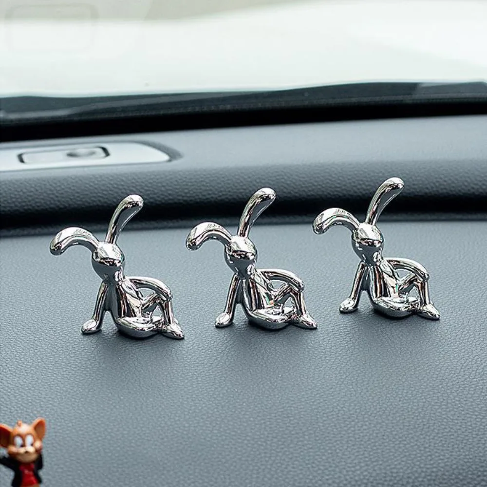 Cartoon Rabbit Decorative Ornaments Cute Long Eared Rabbit Car Interior Decoration Electroplating Eco-friendly Plastic