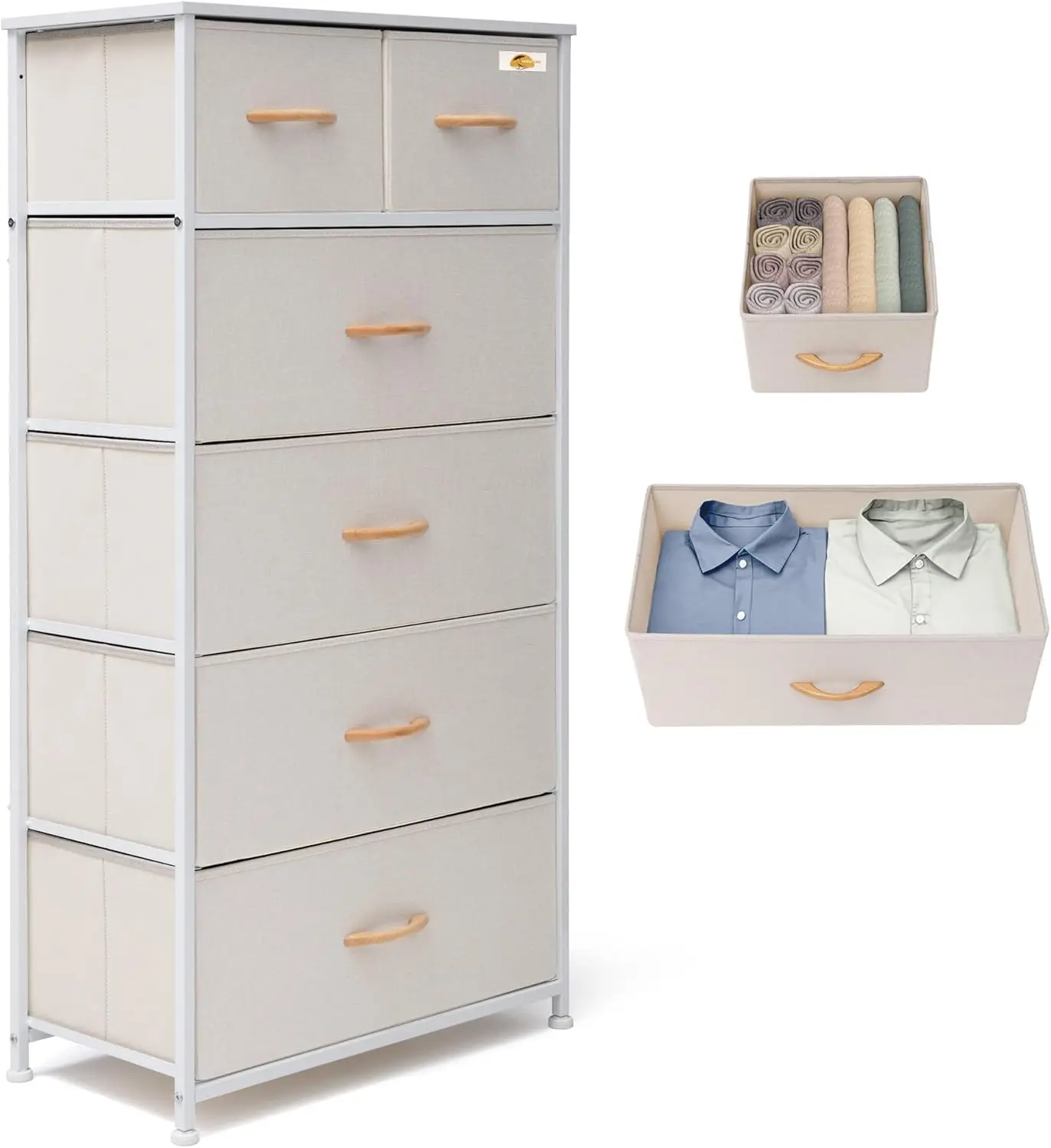 

Fabric Dresser for Bedroom, Tall Skinny Dresser with 6 Drawers, Storage Organizer Tower, Steel Frame Wooden Top for Closet, L
