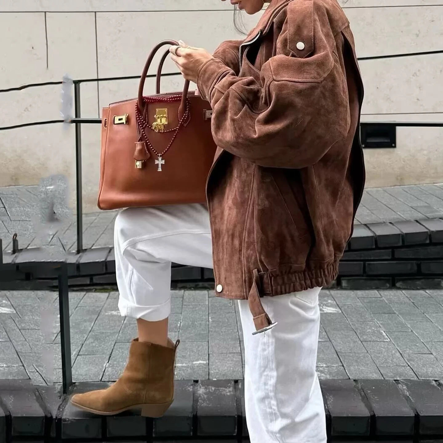 Fall 2025 Women's Faion Loose Zipper Deer Suede Jaet Personalized Work Resumption ort Outerwear Ladies' Premium Clothing