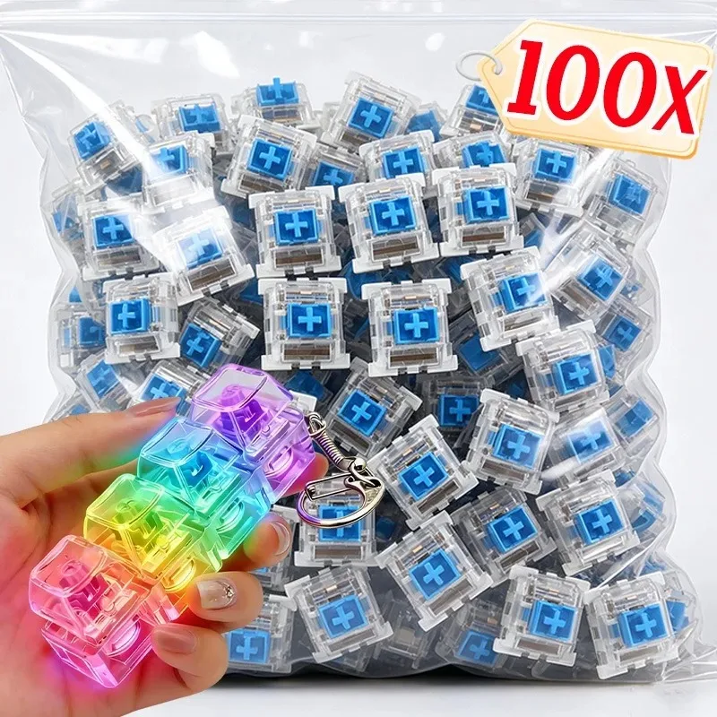 Mechanical Switch Fidget Clicker Toy 3D Printed DIY Light Up Keycap Handmade Blue Switch Stress Relief Creative Keyboard Parts