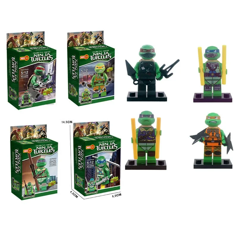 Mini figuras de acción de TMNT para niños, 4 piezas, 6 piezas, Tortuga Ninja, bloques de construcción, Leo, Raph, Don Doll, MOC, DIY, Juguetes