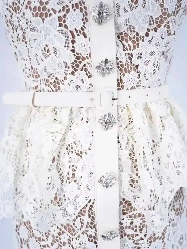 Long Lace Prom Dress Women 2026 Summer Dresses Short Sleeve Embroidery Single Breasted Beaded Diamonds Evening Party Midi Robe
