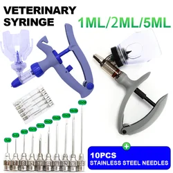 Jeringa automática para aves de corral con agujas, inyector continuo veterinario, inyección de vacuna con escala ajustable, 1 unidad, 1/2/5ml