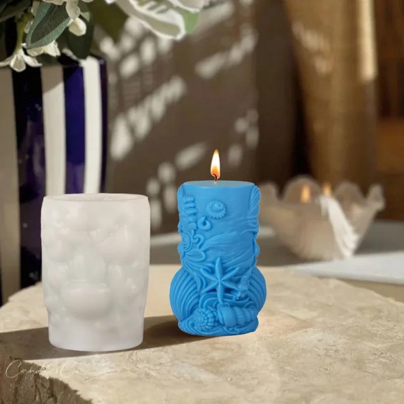 

Marine Life Scented Candle Silicone Mold 3D Cylinder Relief Spiral Resin Plaster Handmade Soap Molds Home Decor Gifts