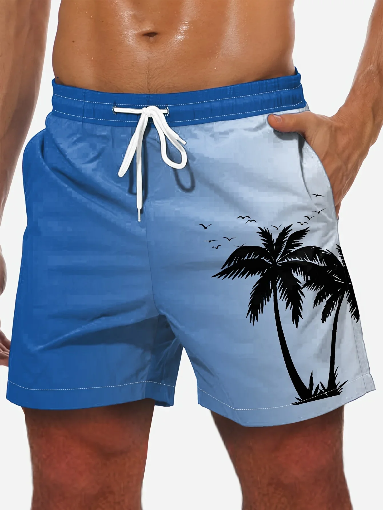 Men's Loose Beach Shorts Drawstring Quick Dry Coconut Tree Shorts For Summer Women Men 3D Print Casual Oversized Sport Shorts