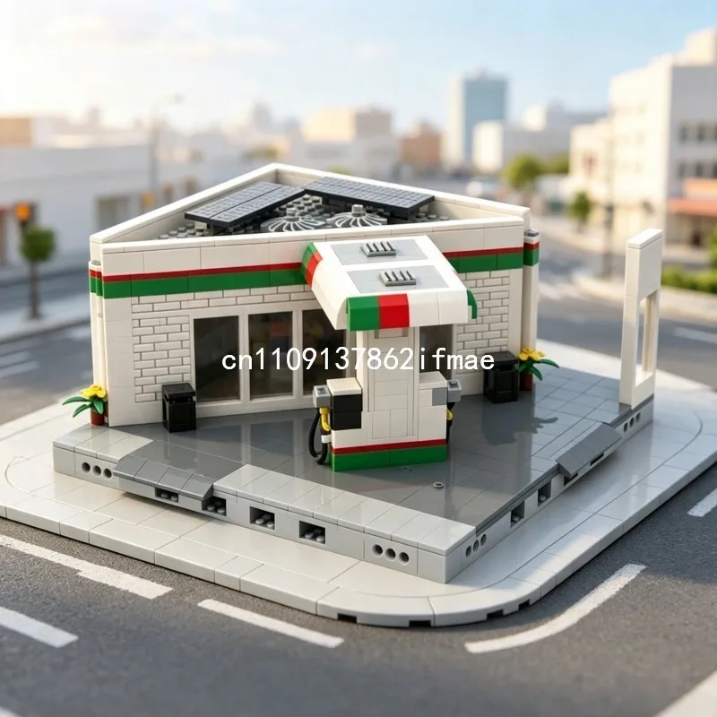 960PCS Corner Service Station Modular MOC Creative Street View Model Custom Puzzle Architecture Assembly Blocks Educational Toy