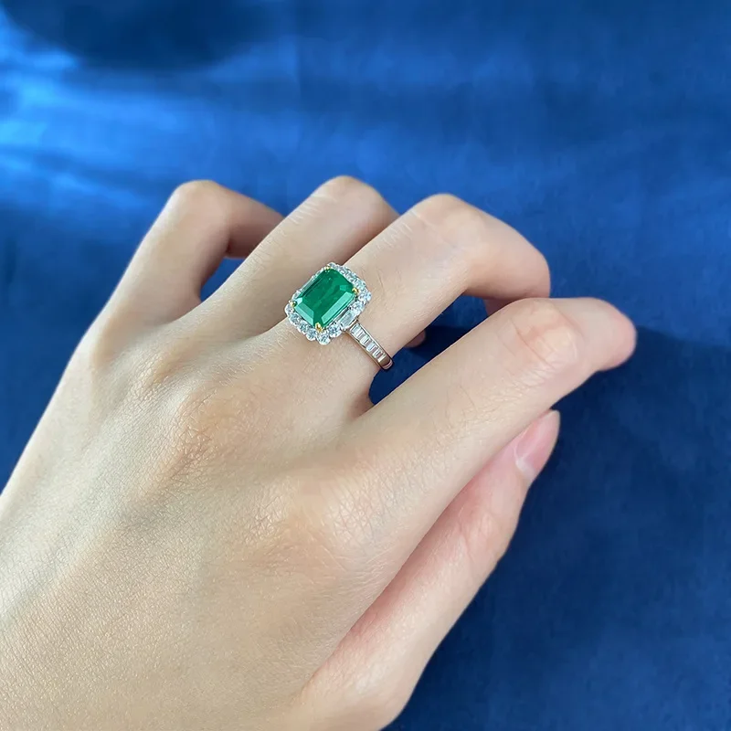 PANSYSEN Vintage 100% 925 Sterling Silver 2CT Emerald High Carbon Diamond Ring Anniversary Party 18K White Gold Plated Jewelry