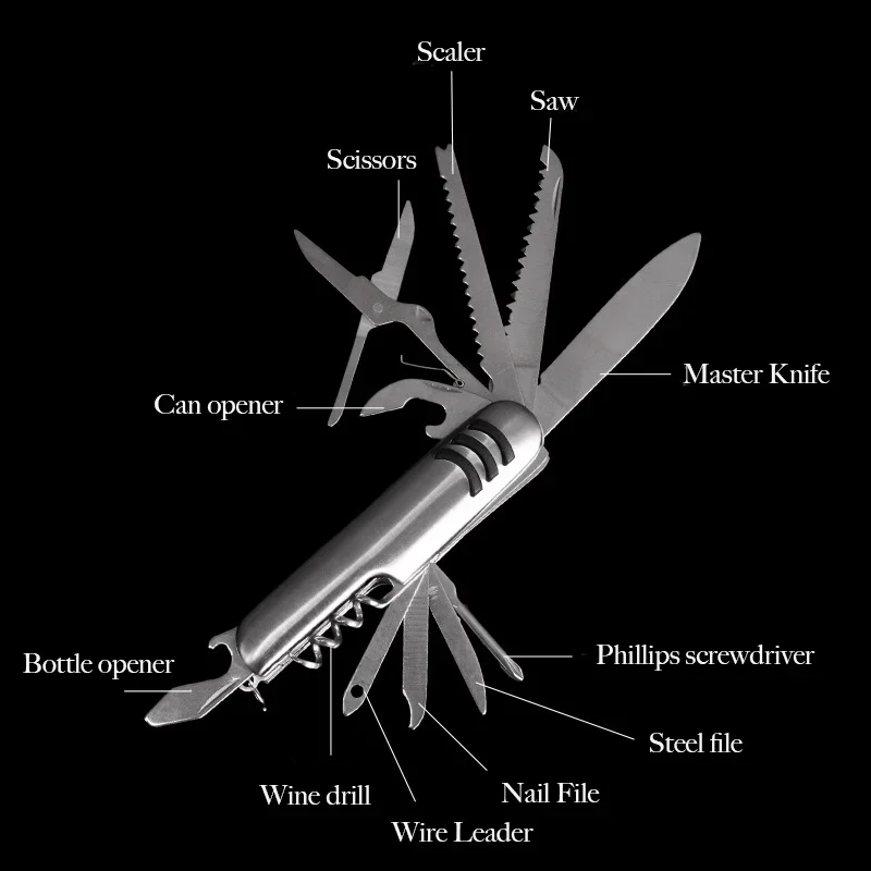 أداة سكين جيب متعددة الوظائف، سكين قابل للطي من الفولاذ المقاوم للصدأ 11 في 1 للتخييم في الهواء الطلق والمشي لمسافات طويلة وأداة متعددة محمولة من Eoc #2