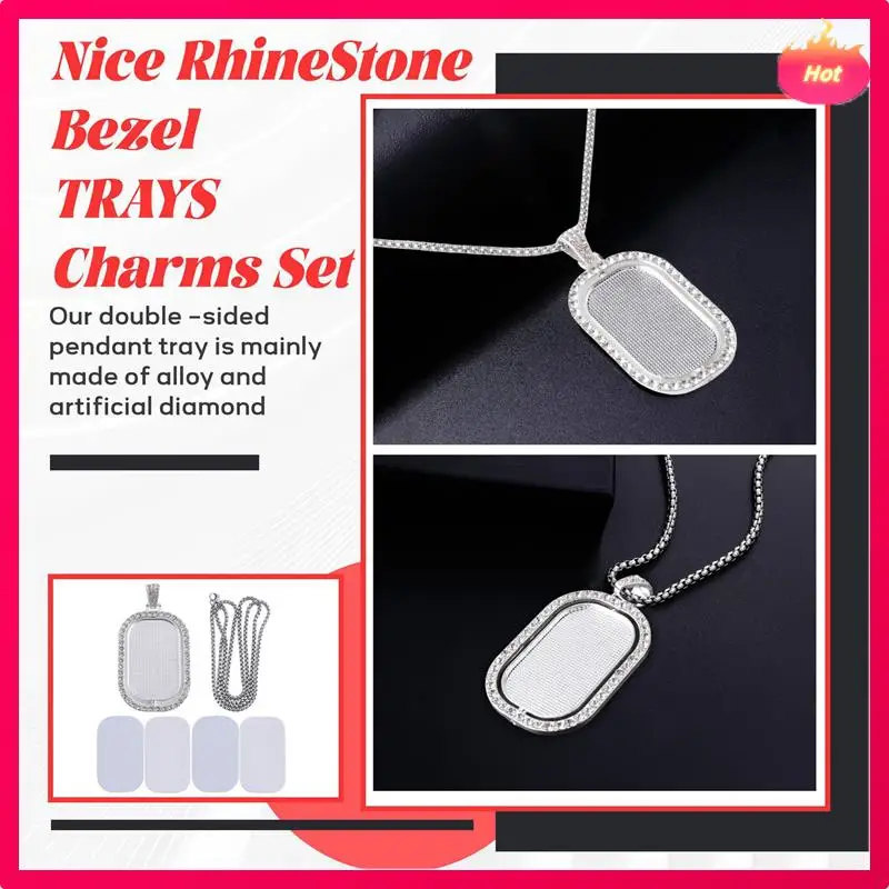 

ABYP 48Pcs Sublimation Rhinestone Trays Pendant Set, 12 Blank Bezel Trays, 12 Pcs Chains With 24 Discs, Rectangle Style