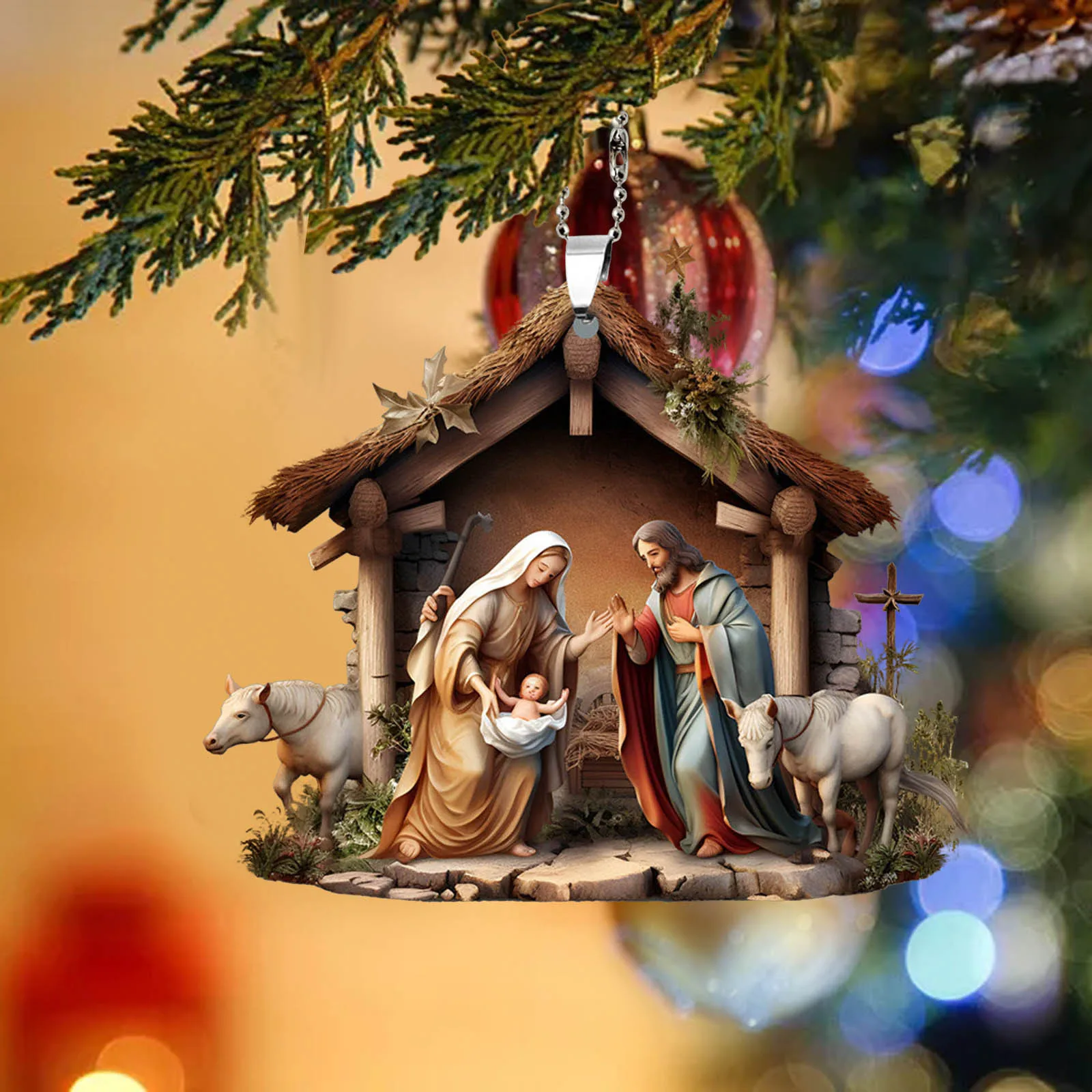 1pc Nativity Scene Ornaments The Birth Of Jesus Decor Christmas Tree Hanging Decorations Acrylic Nativity Scene Pendant Decor