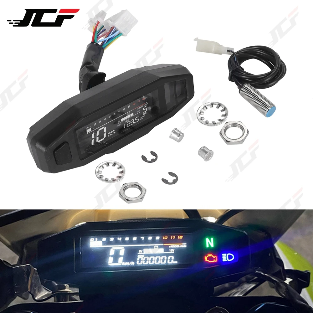 Universal Digital Motorcycle Meter with LCD Speedometer Odometer RPM Fuel Level And Turn Signal Light - Fits Most Motorcycles