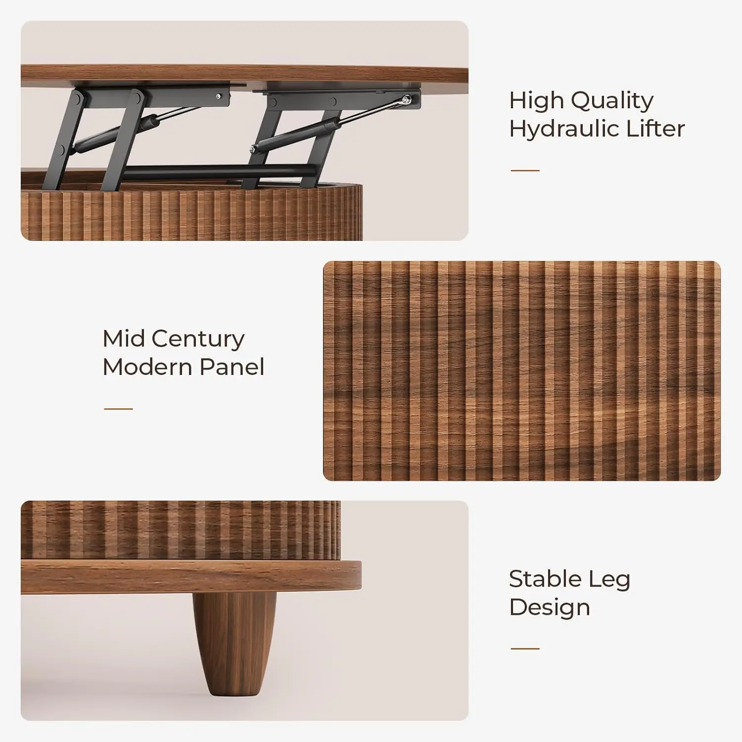 طاولة قهوة مستديرة قابلة للرفع، طاولة قهوة حديثة مقاس 34.6 بوصة مع 180 °   باب منزلق منحني، طاولات قهوة مزخرفة مع ش مخفي