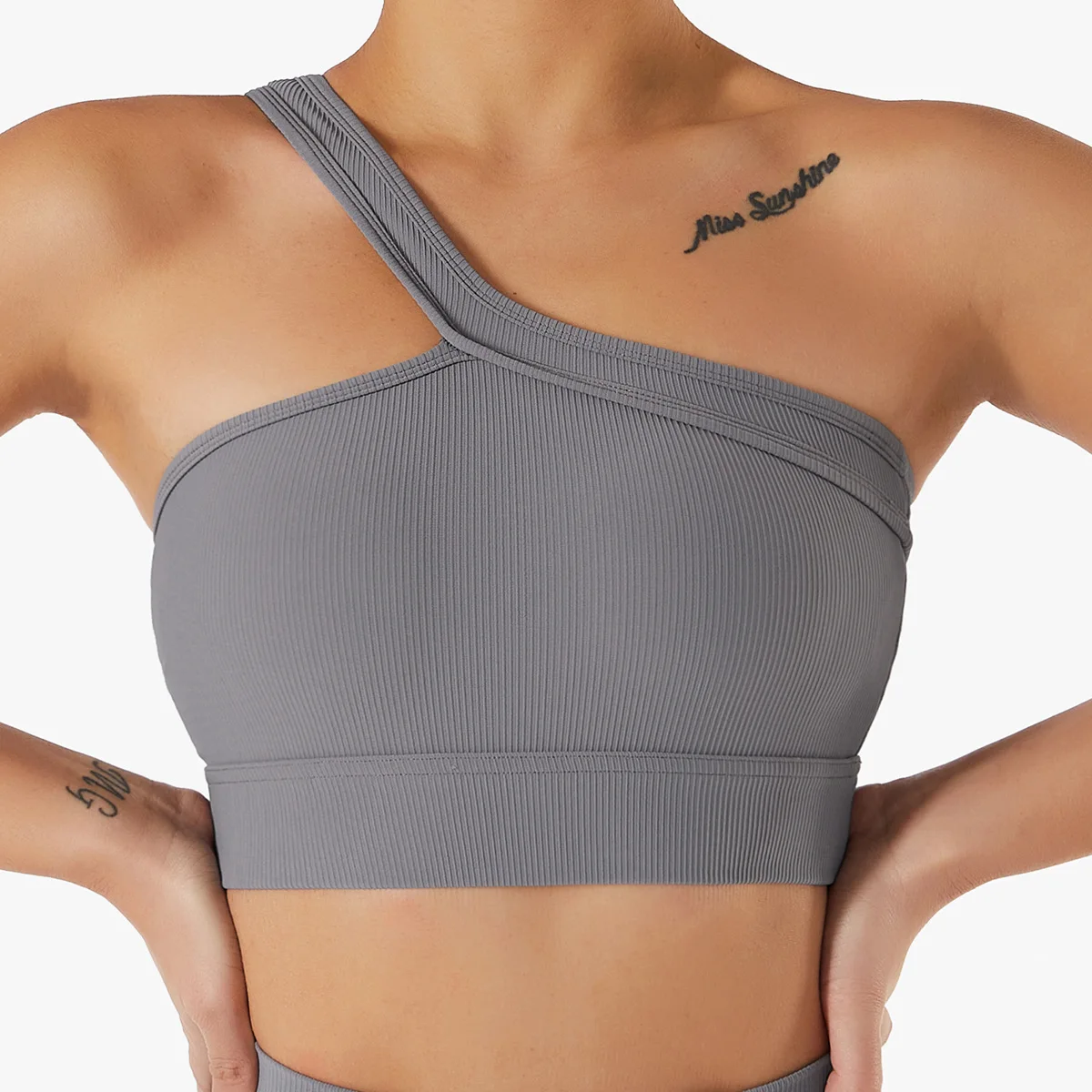 SOISOU Rib Fabric Yoga Top Women Sports Bra Gym Fitness Seamless Bra One Shoulder Sexy Women\'s Underwear Bralette Crop Top