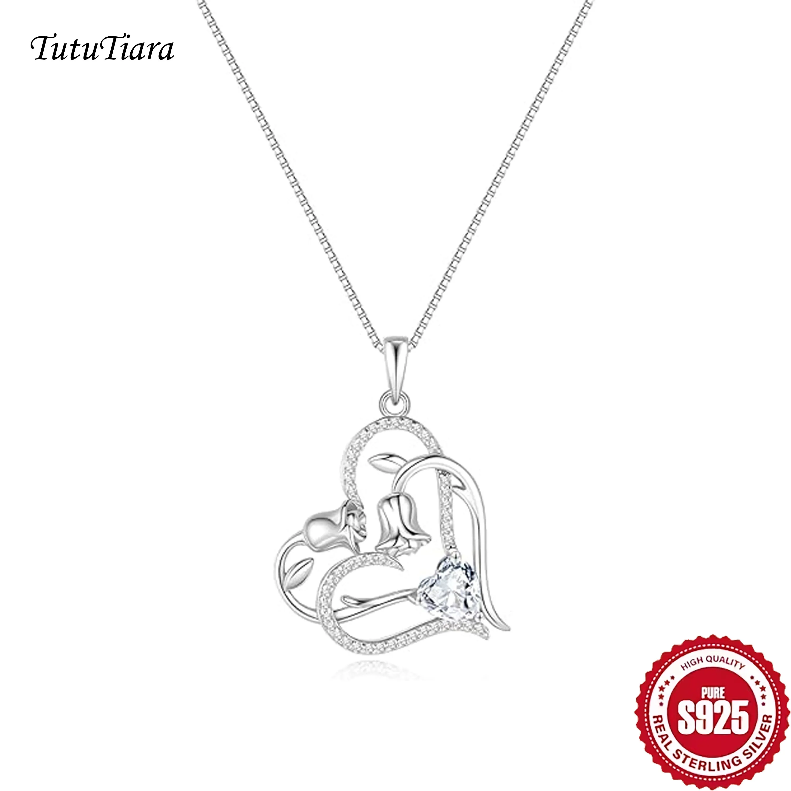 

Ожерелье из стерлингового серебра 925 пробы с подвеской в ​​форме сердца и розы, подвеска с кубическим цирконием для женщин, подарок на день Святого Валентина, повседневная одежда