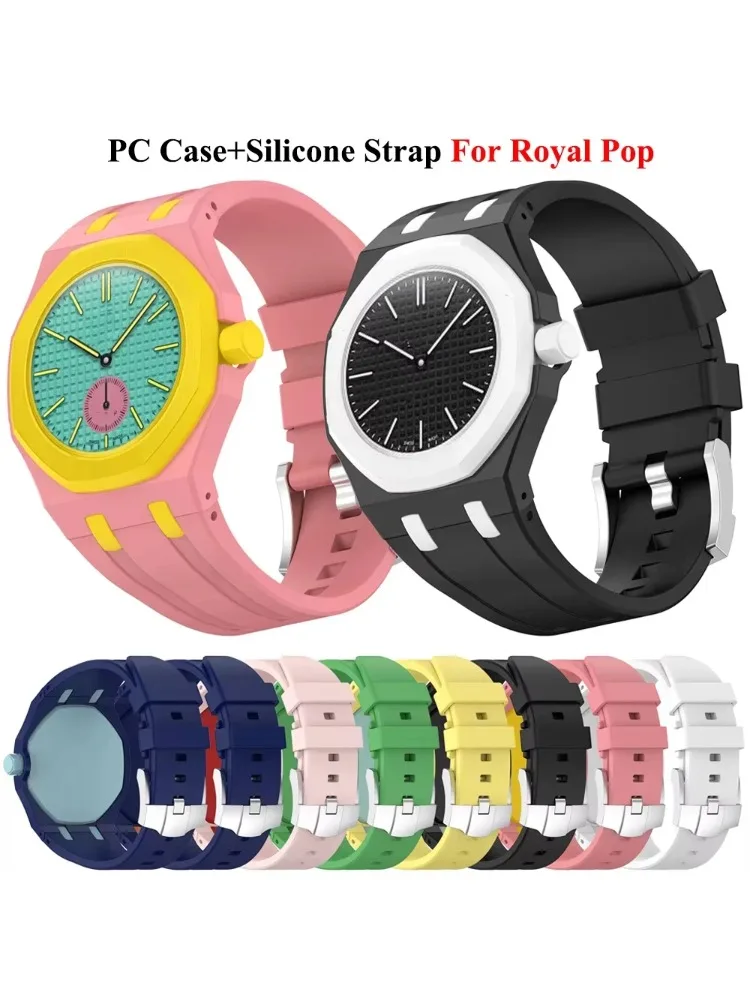 2-in-1-PC-Gehäuse + Silikonarmband für Swatch X AP Royal Pop Taschenuhr-Umbau zum Armbanduhren-Integrationszubehör