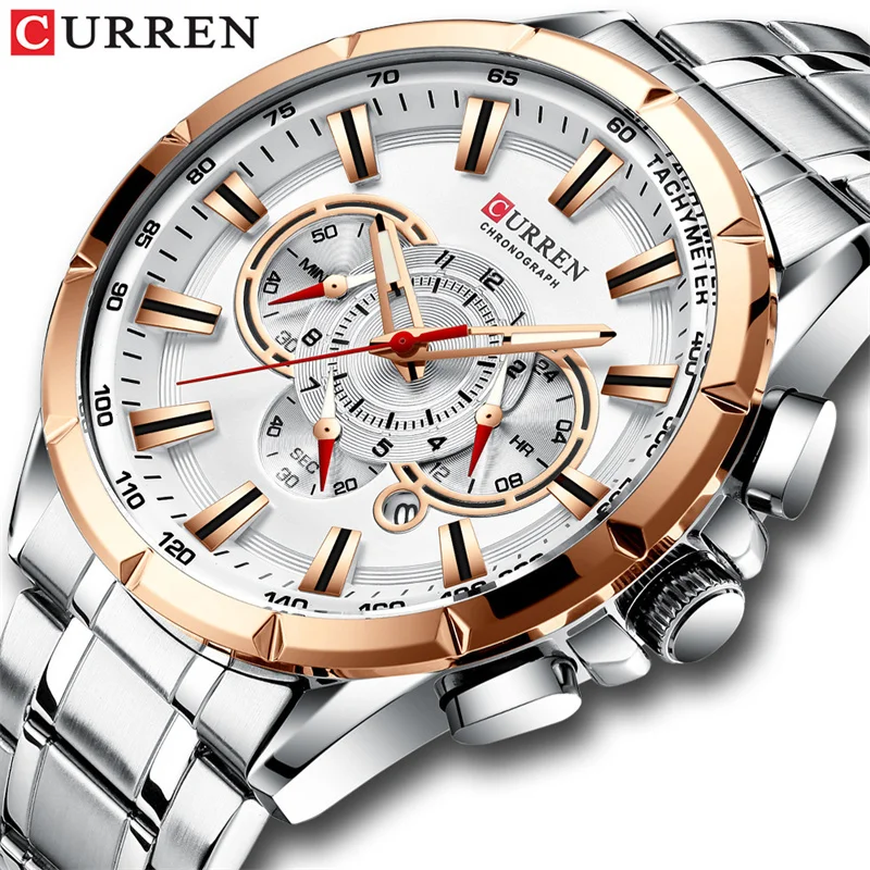 CURREN 8363 Business Watch Men Casual Multifunction Chronograph Waterproof Luminous Date Steel Band Quartz Watches Men\'s