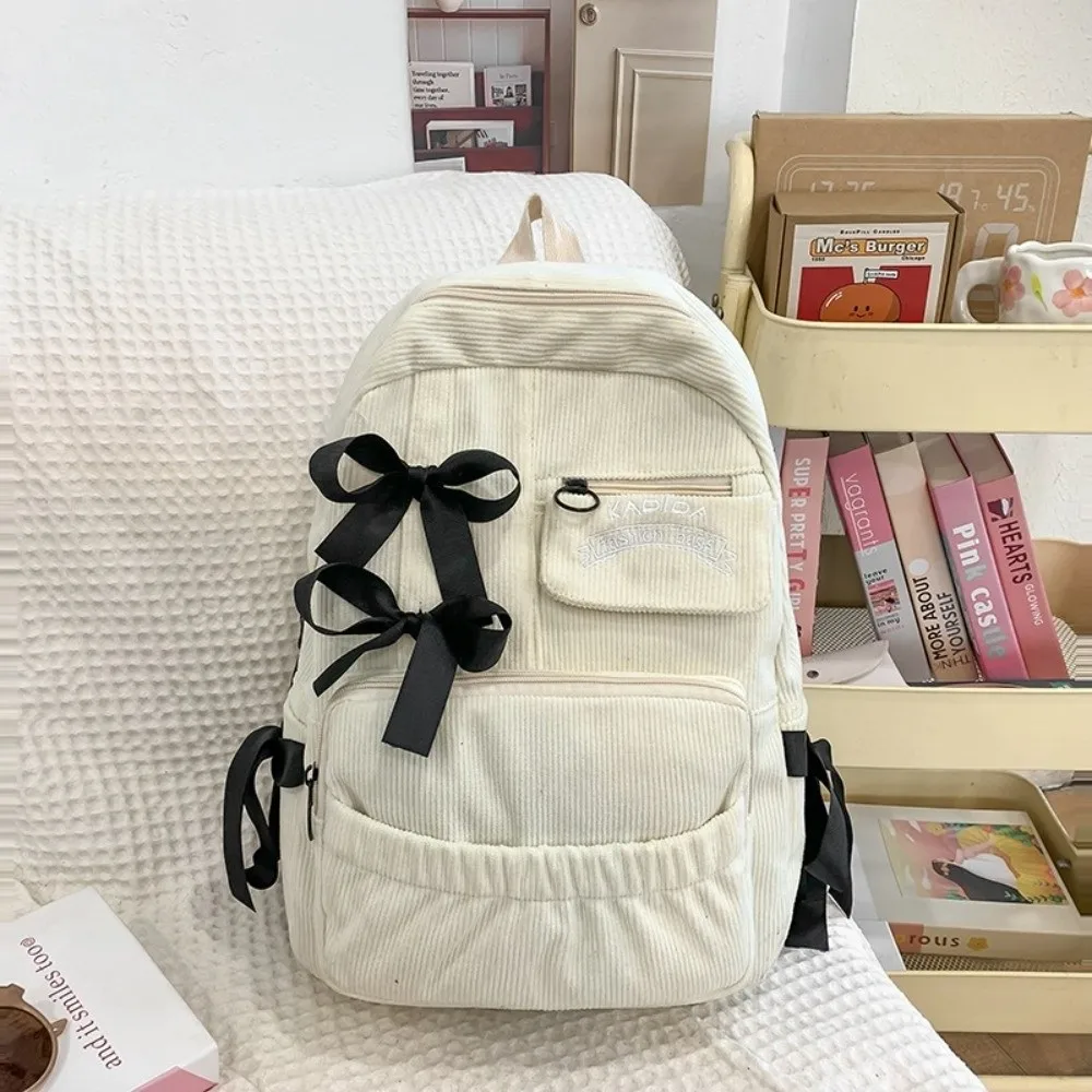 Tas Ransel Pelajar dengan Ikat Pita Lucu Kapasitas Besar Tas Sekolah yang Dapat Disesuaikan Tas Ransel dengan Pita Berlipit