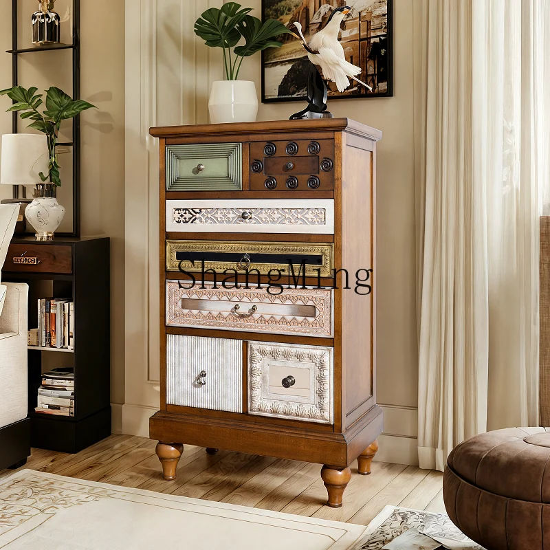 

ZYY solid wood five-bucket living room entrance cabinet retro balcony storage cabinet sofa side cabinet