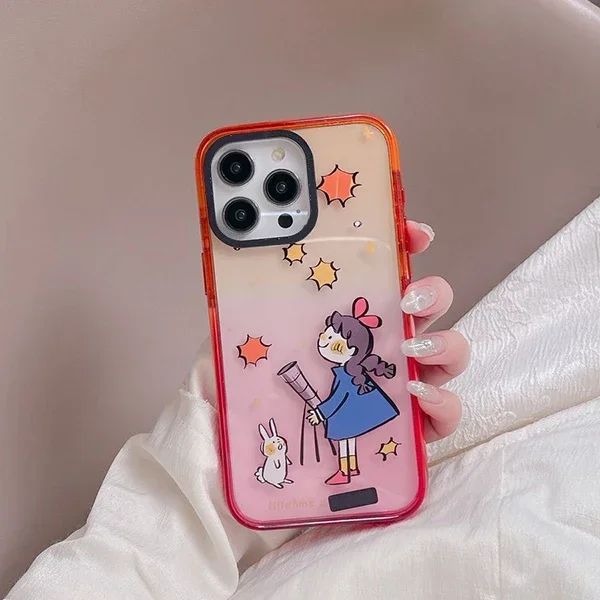 

Cartoon Girl Stamp Peach Gradient Border 2.0 Acrylic Phone Case Cover for IPhone 11 12 13 14 15 Pro Max Case