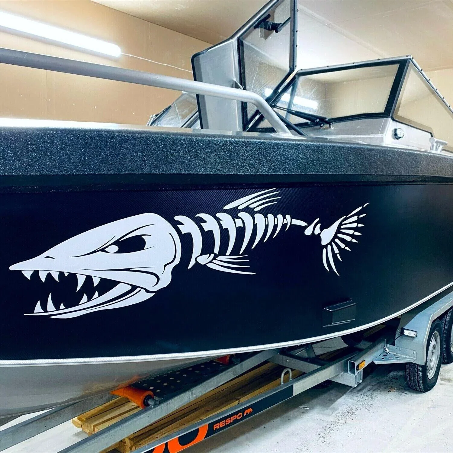 

For 1Pair Skeleton Bone Fish Stickers for Boat Truck Car Body Decals Fishing Window Vinyl