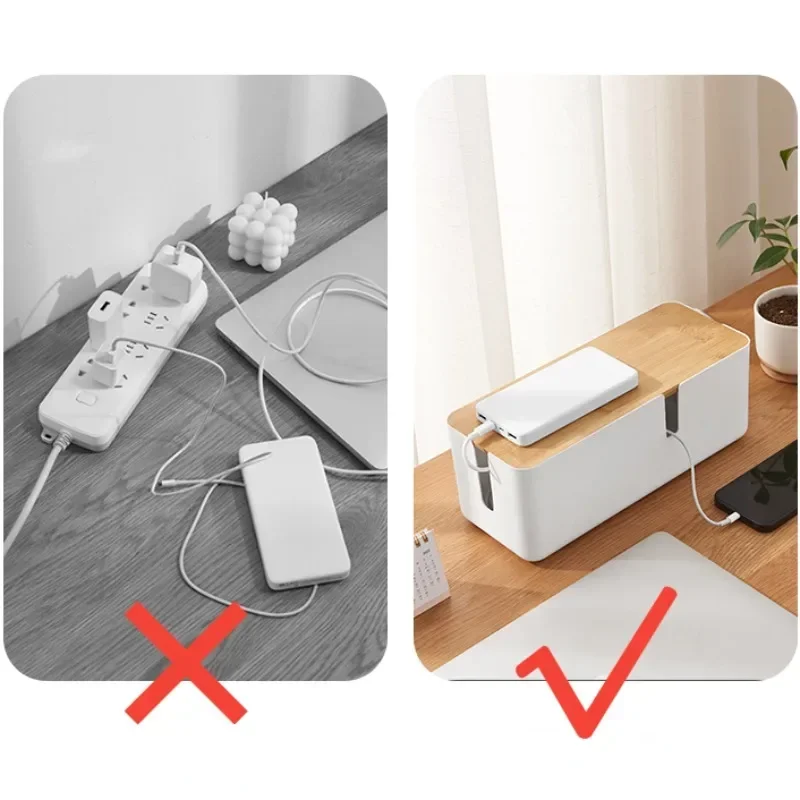 Wooden Office Cable Storage Box Power Line Wire Management Organizer Charger Socket Network Line Storage Bin Desk Storages