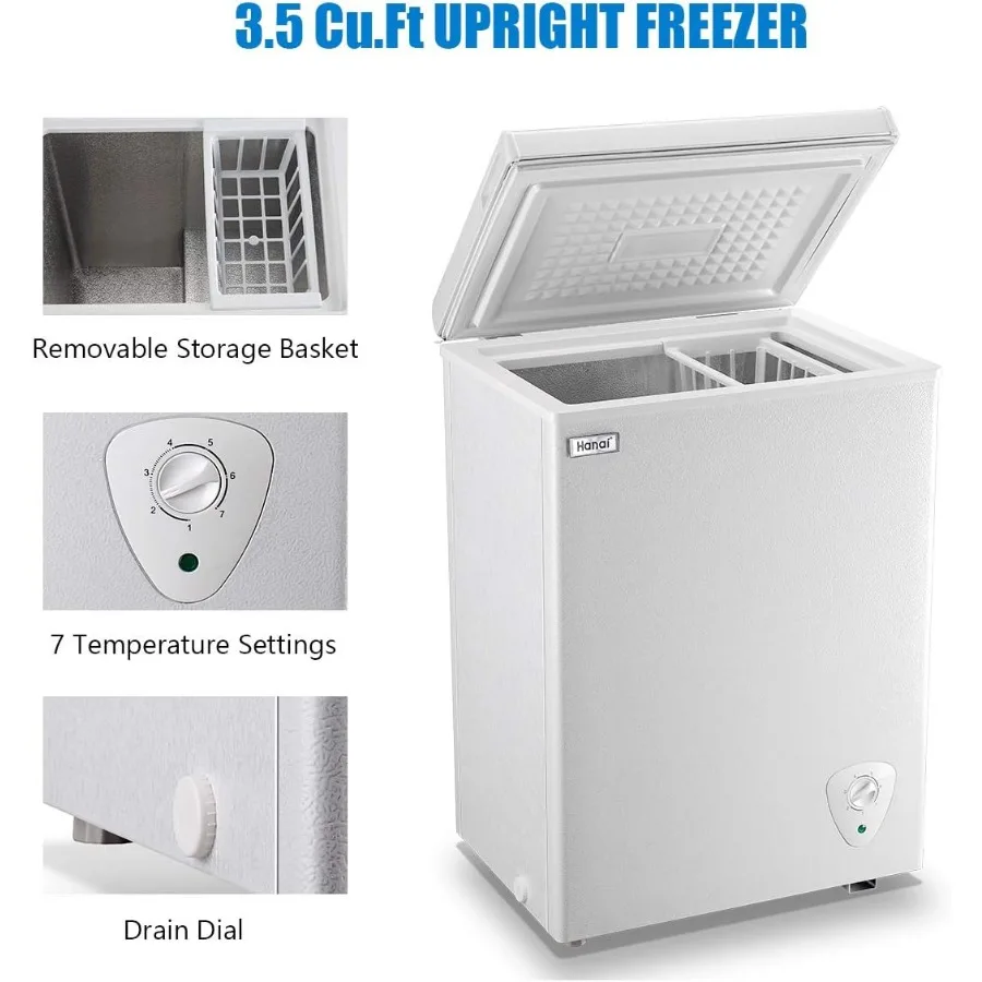 WANAI فريزر الصدر 3.5 قدم مكعب مجمدات عميقة صغيرة صغيرة مع ترموستات قابل للتعديل علوي مفتوح الباب ضاغط التبريد #4