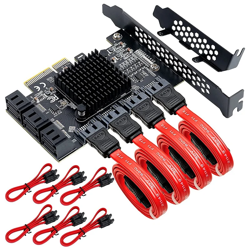 

Pcie To Sata Expansion Card, Sata Pci Express Serial Adapter Card 10 Port 6 Gbps With 10 SATA Cables Chip:ASM 1166