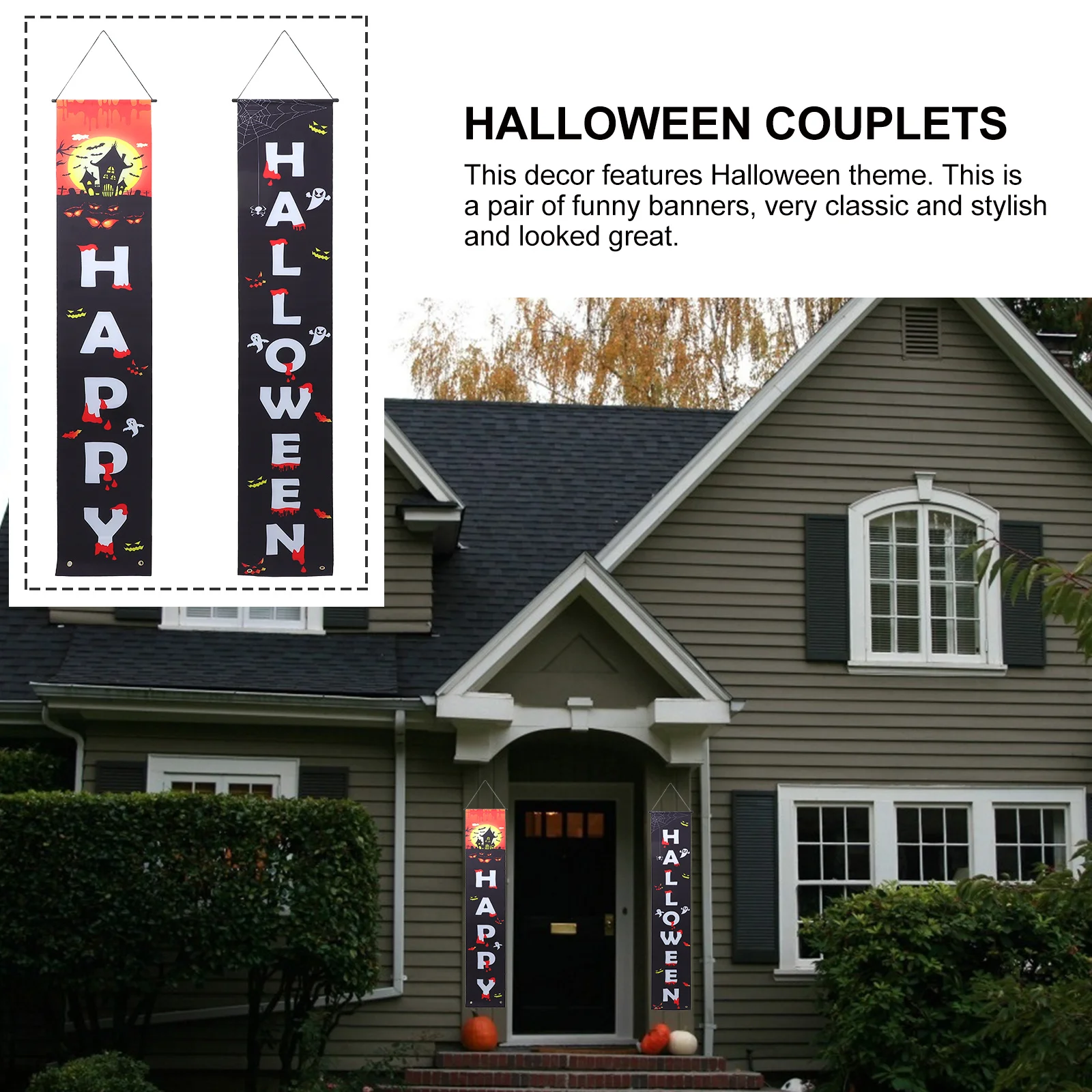 

Halloween Door Banners Spooky Party Decorations Colorful Hanging Couplets For Halloween Costume Party Home Decoration Trick