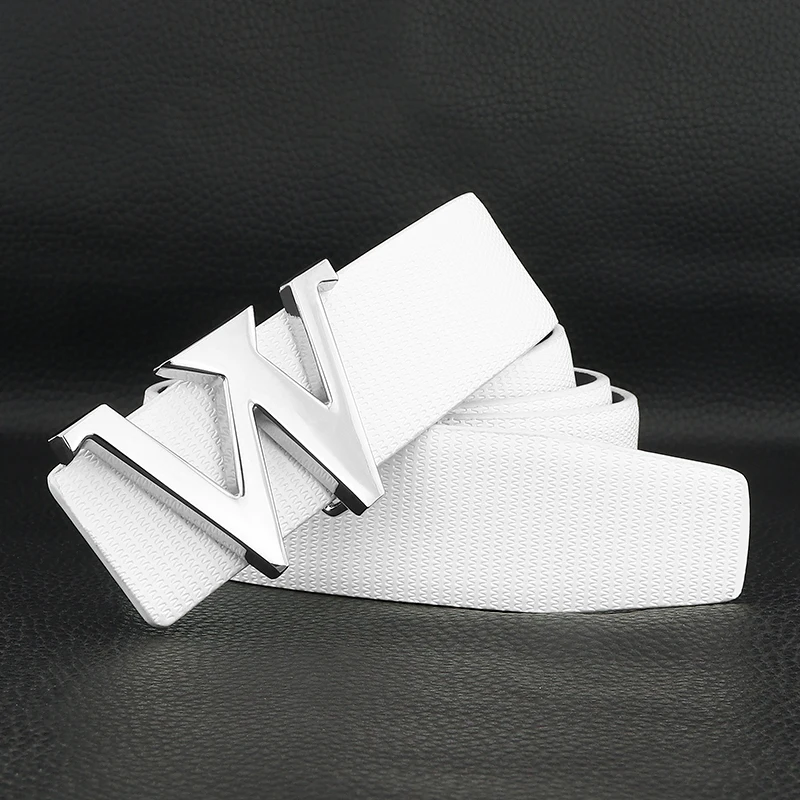캐주얼 화이트 남성 디자이너 벨트 레터 W 슬라이드 버클 고품질 천연 가죽 브랜드 럭셔리 패션 남성 벨트