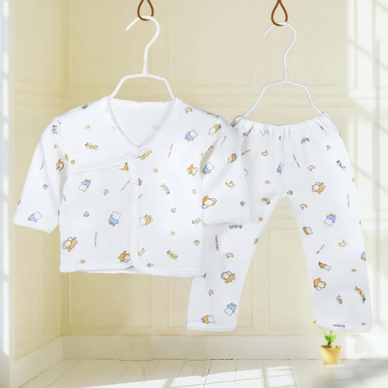 2 Pcs/Set Infant Baby Clothes Suits Pure Cotton Cartoon Print Underwear Newborn Boy Girl Breathable Comfy Tops And Pants Outfits