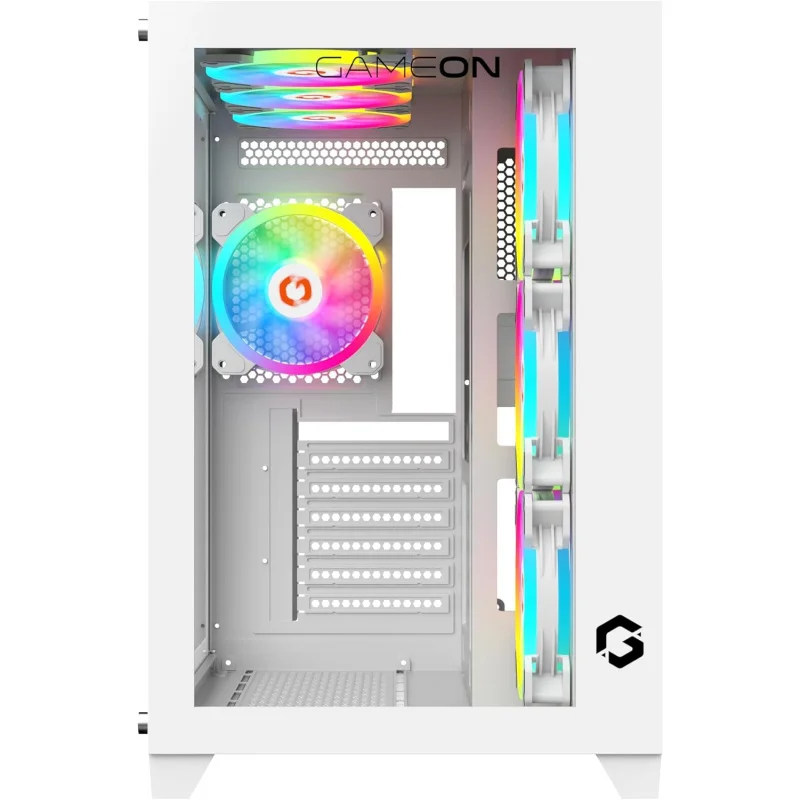 Artic Series Mid Tower PC Gaming Case, 120mm ARGB+PWM Lighting, Tempered Glass, Pre-installed 7 Cooling Fans Computer case, Dus