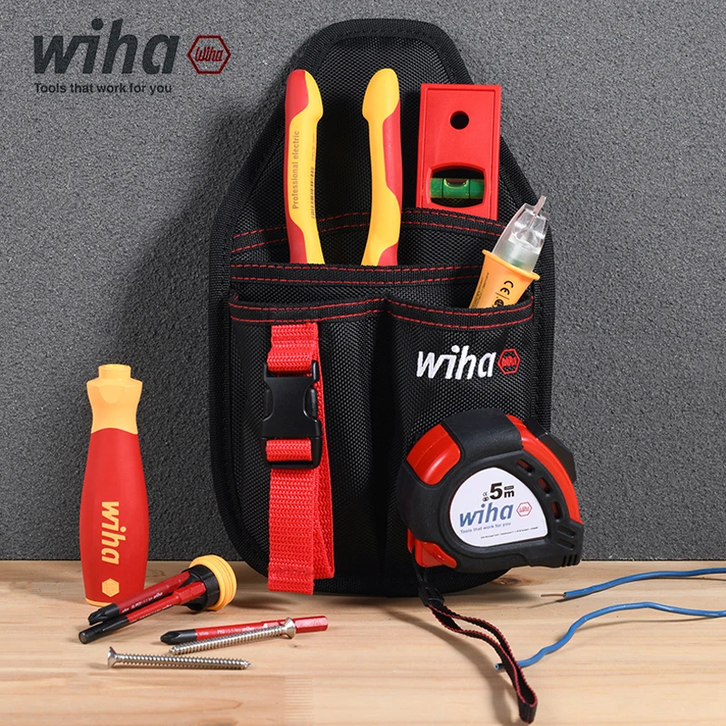 Wiha 90028C 6-in-1 Tool Kit Belt Pouch Insulated Pliers Inductive Stylus Insulated Screwdriver Tape Measure Horizontal Ruler