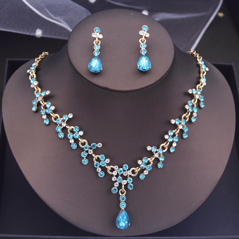 Rhinestone Wedding Necklaces Bride Jewelry Sets for Women Choker Necklace Earrings Set Bridal Costume Accessories