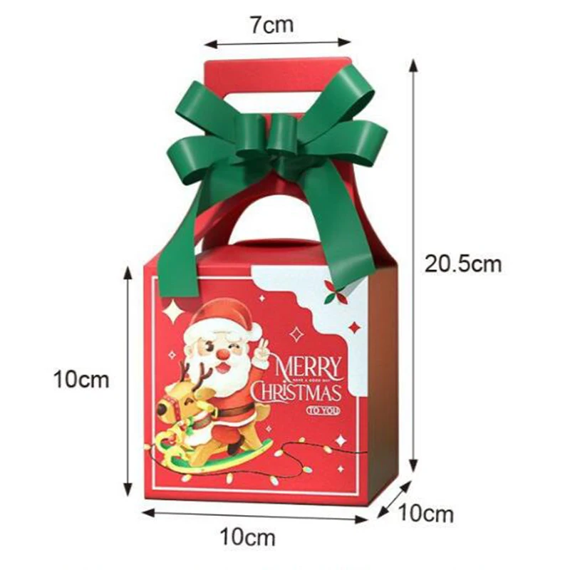 10Pcs Christmas Eve Apple Gift Box Portable Favor Santa Claus Candy Box Packaging Bag With Ribbon Merry New Year Party Supplies