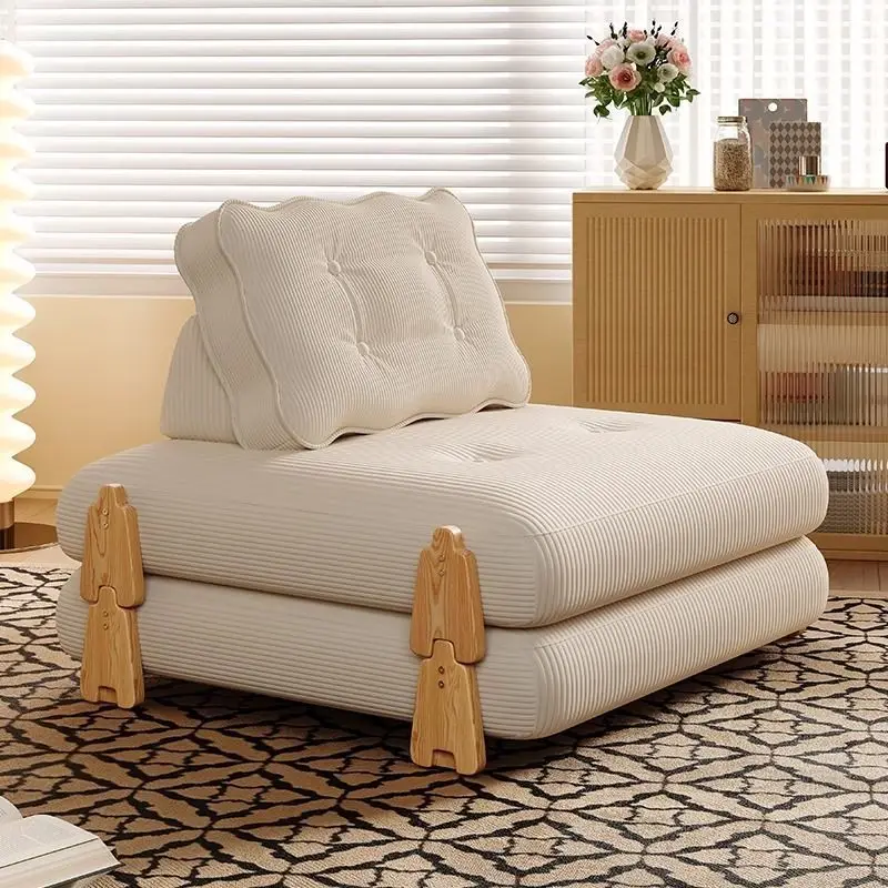 &* Modular Convertible Extendable Foldable Sectional Sofa Bed Made Solid Wood Cream Style Polyester Upholstery Latex Filling