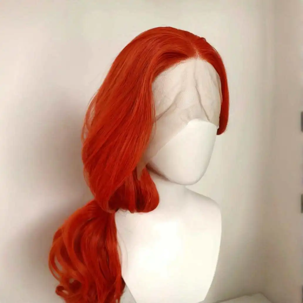 Ashely Red Парик фронта шнурка для женщин Длинные волнистые волосы Объемная волна Парики для косплея Высокое качество Природные синтетические парики шнурка для вечеринки