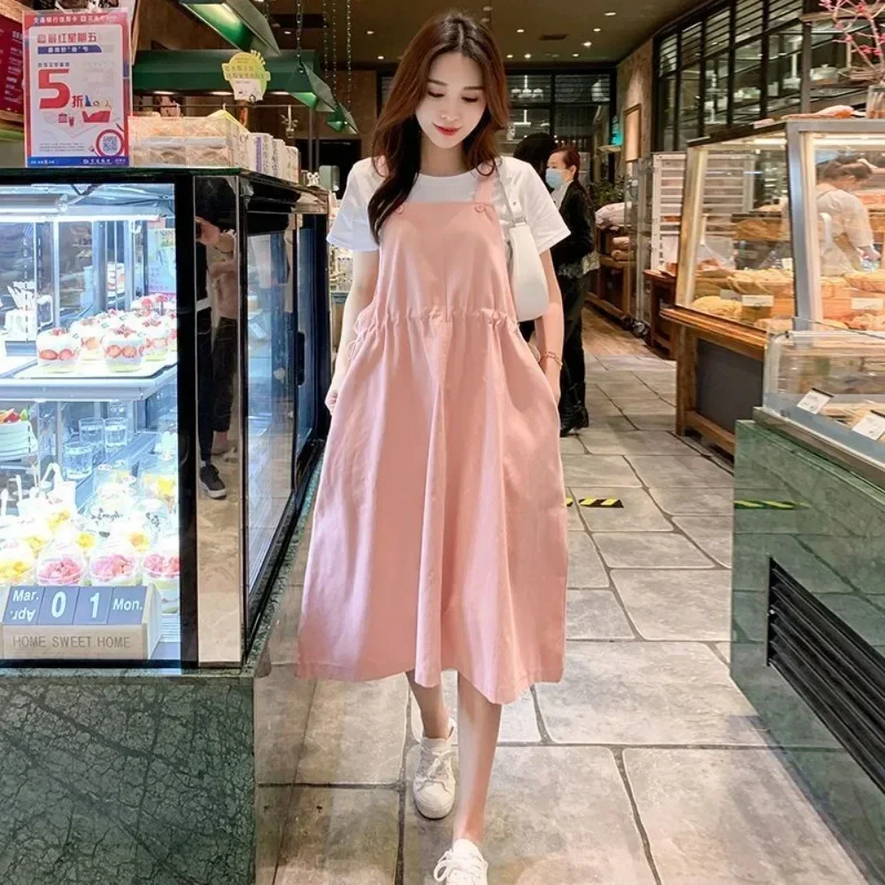 Summer Casual Maternity Clothes Set 2pcs Pregnancy T Shirt Strap Dress Suit For Pregnant Women Long Fashion Short Sleeve Dresses