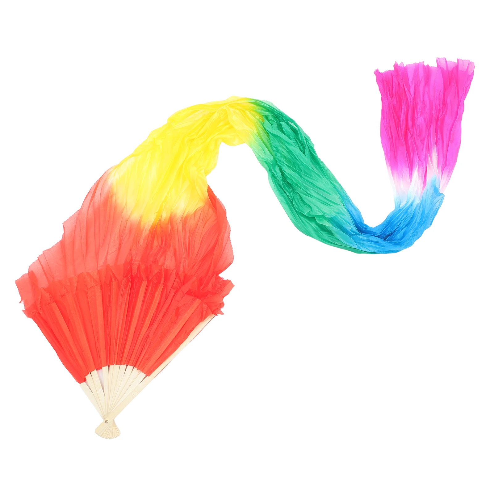 

Silk Veil Lengthened Long Belly Dance Folding Fan for Women Chinese Yangko Folk Art Performance Decorative Craft Fan
