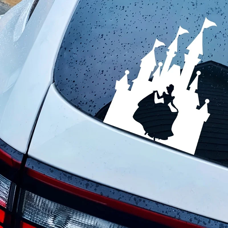 Disney Princess Cinderella and Castle Silhouette Vinyl Sticker For Girl Car Window Bumper Door Laptop Decoration