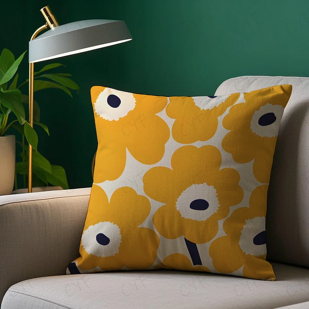 M-Marimekko U-Unikko Pillow Case Pillowcase Anti-dustmite Pillow Invisible zipper silky short plush Sofa cushion cover