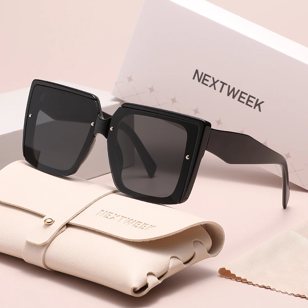 

NEXTWEEK Vintage Square Sunglasses Fashion Oversized Thick Frame UV400 Glasses For Women Men Driving Vacation Eyewear