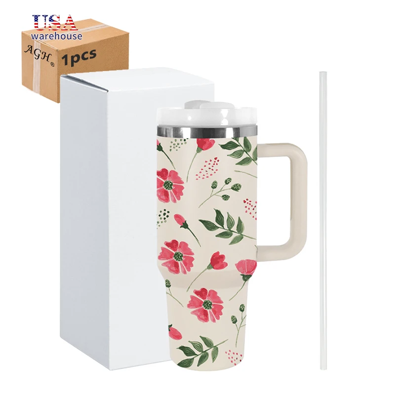 

1pcs 40oz G2.0 Cream White Stainless Steel Insulated Travel Mug 40oz Cup Tumbler With Full Print He