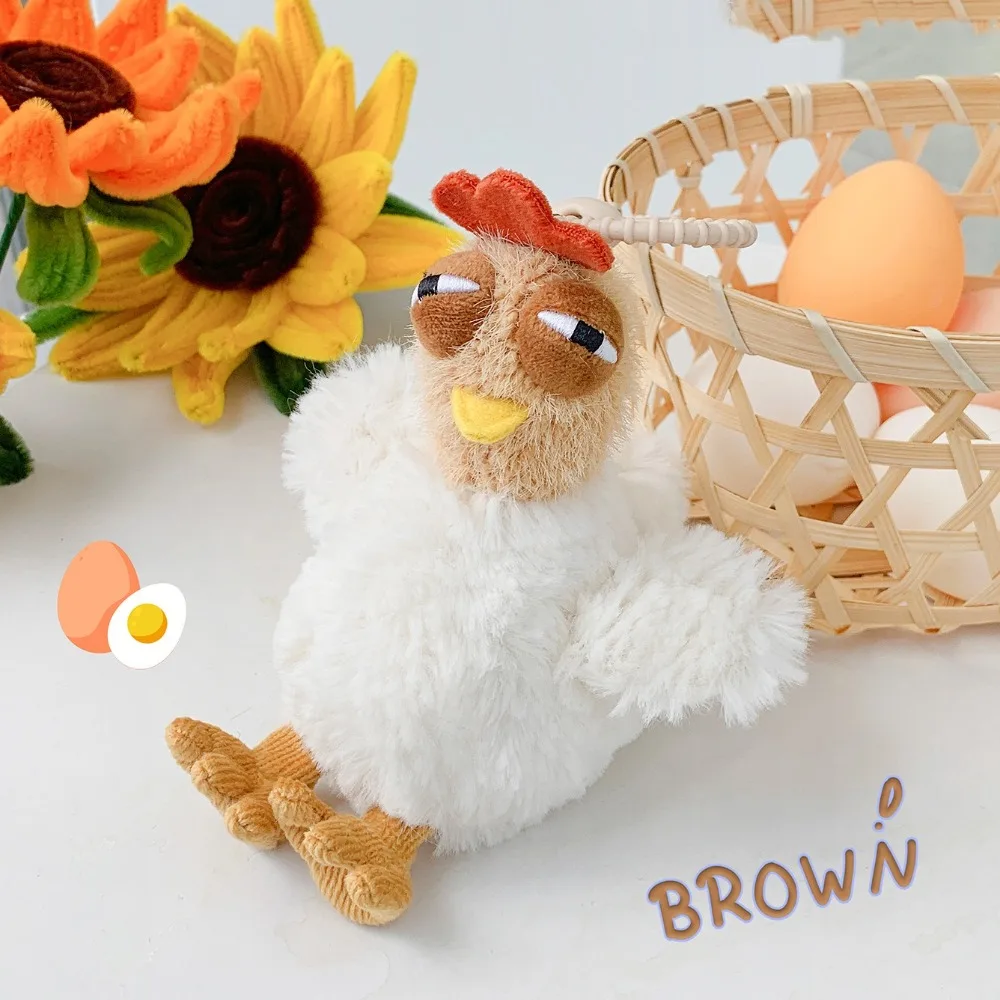 Rubber Plush Chicken Keychain Cartoon Doll Hens Key Ring Metal Simulation Egg-laying Animal Key Holder Release Stress