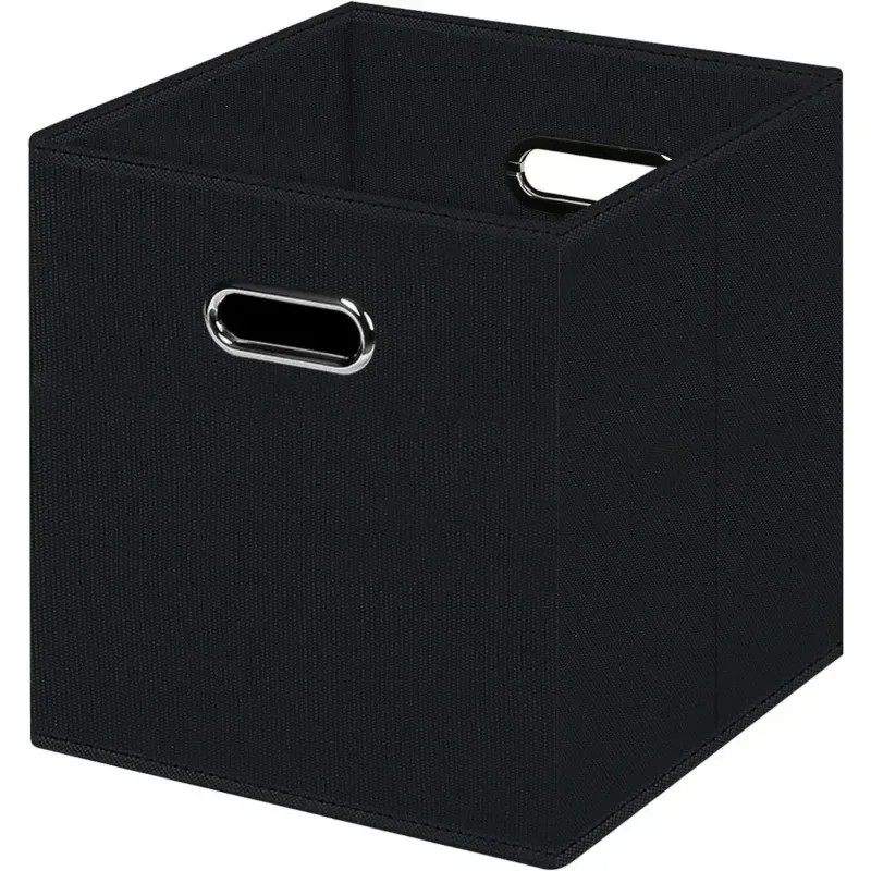 Black Foldable Storage Cubes Bins , Fabric Storage Box Cubes Organizer Baskets with Dual Handles for Home Organizer (Black)