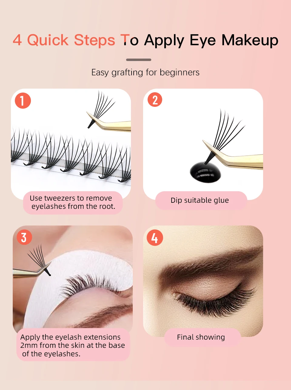 AGUUD Kamelien-Volumen-Wimpern, vorgefertigt, weich, doppelseitig, flach, 3D 4D 5D 6D, tiefschwarz, Wimpernverlängerung – Detail 8