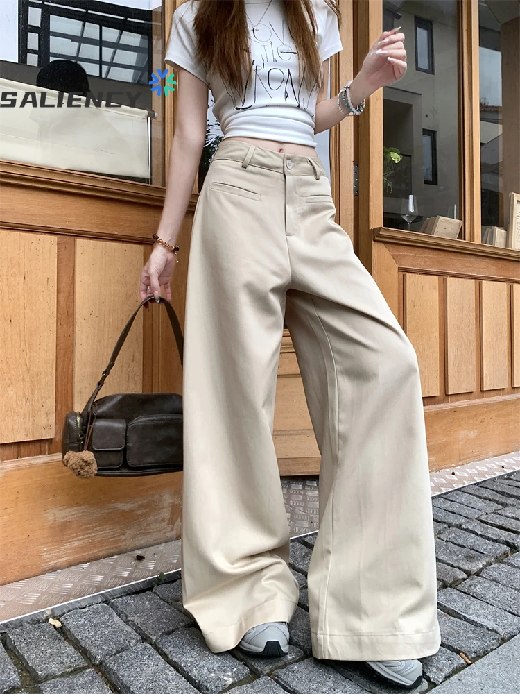 Drapowane spodnie codzienne damskie letnie uniwersalne luźne spodnie z szerokimi nogawkami białe proste spodnie spodnie