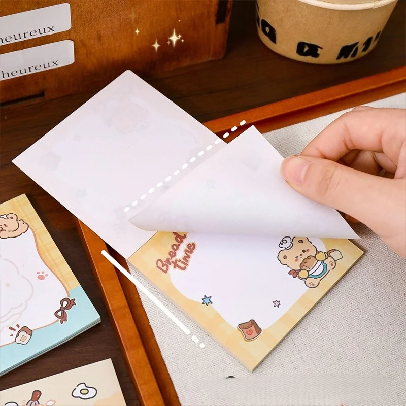 Cute Bear Tearable Sticky Notes Pad for Student Messages and Scratch Small Notebook