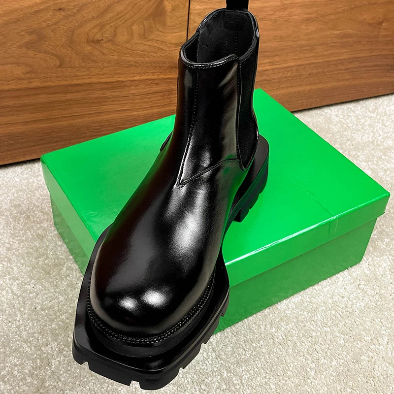 

New Design Men Chelsea Boots Genuine Leather Thick Sole Work Shoes Outdoor Hiking Motorcycle Boots Luxury Business Ankle Boots