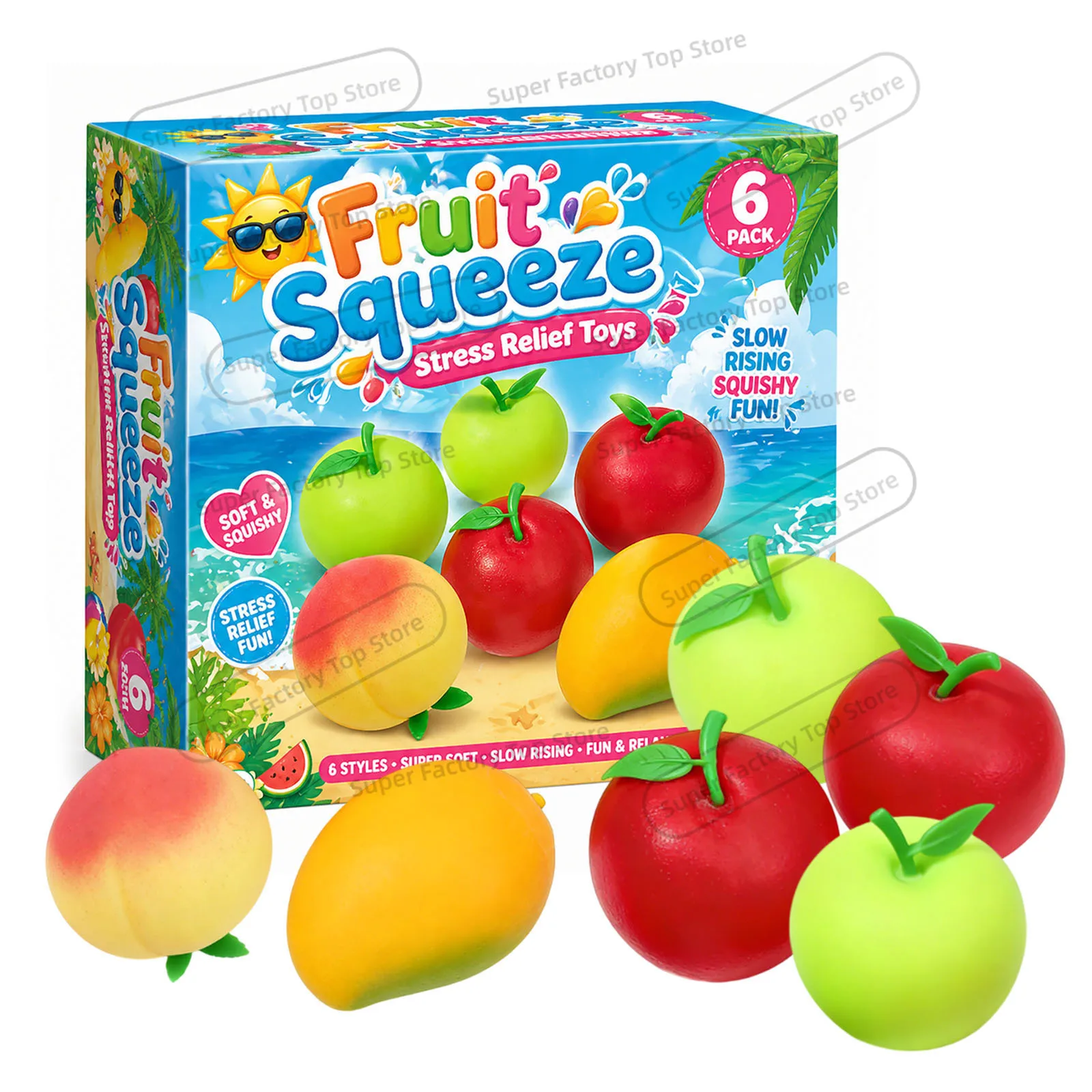 Creative New and Unique Fruit Release Pinch Music 6-piece Set Home Decor  Kids Adult Squeeze Squishy Anti-Anxiety Toy Fun Gifts