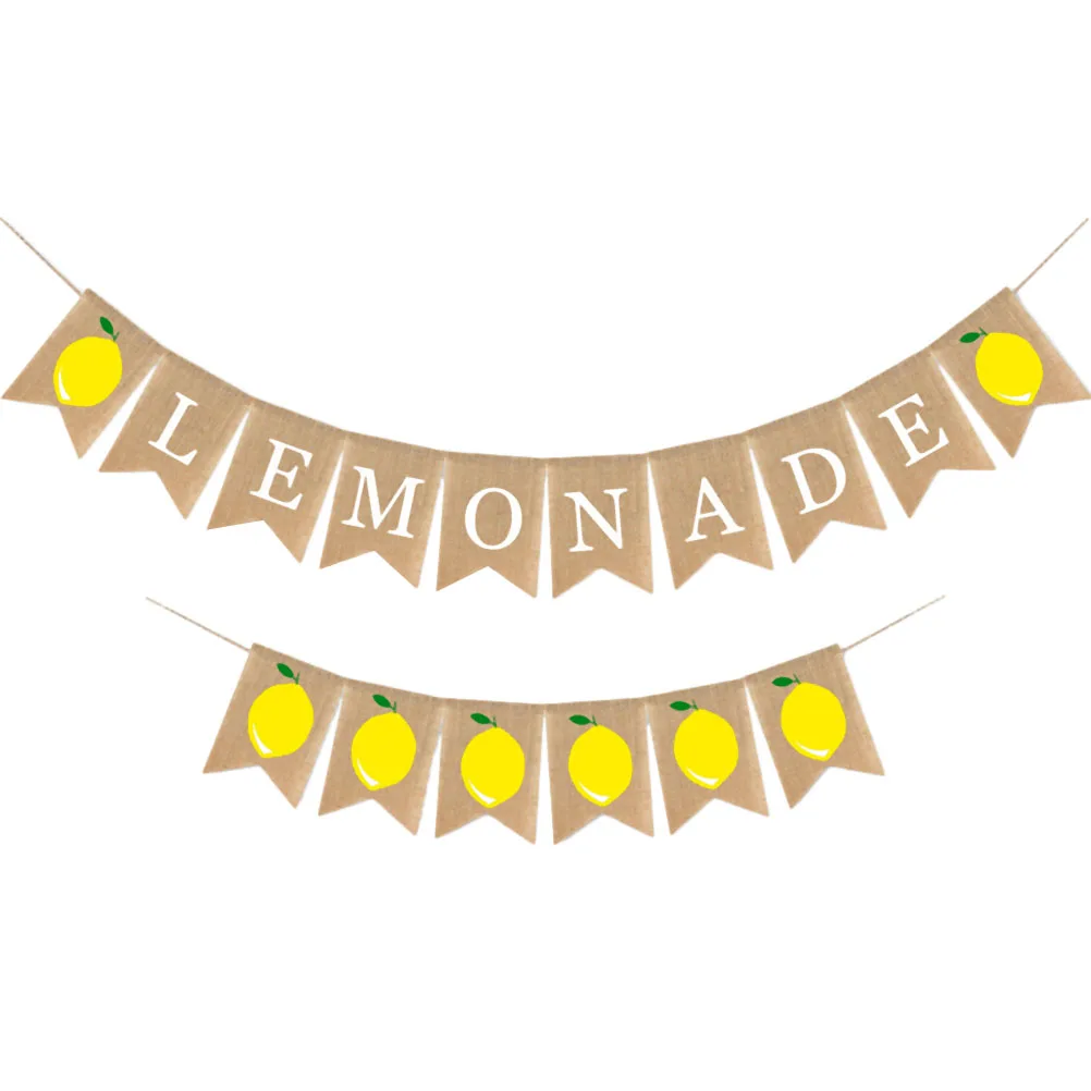 

2 pcs Lemon Bunting Decorations Hanging Banner Pull Flag Decoration Burlap Party Summer Lemon Themed Bunting Birthday
